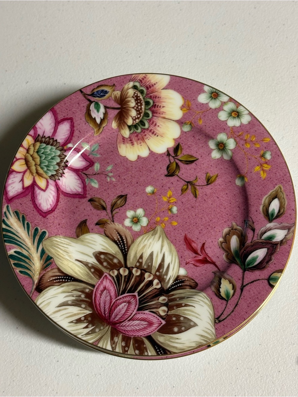 6 Grace Teaweare Pink Floral Accent Plate with Gold Rim